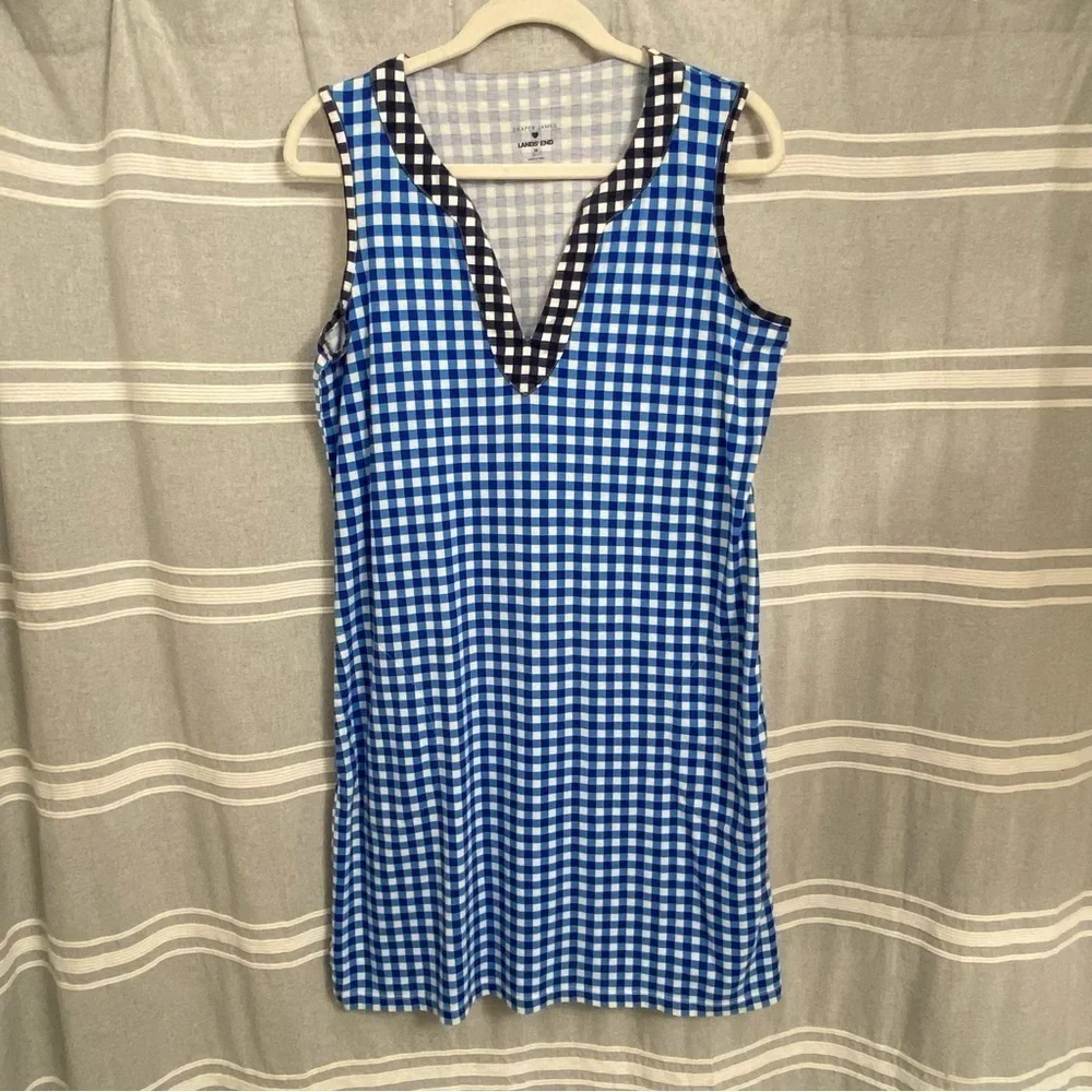 LAND'S END x DRAPER JAMES / Blue Gingham Shift Dress Size M (10-12)
